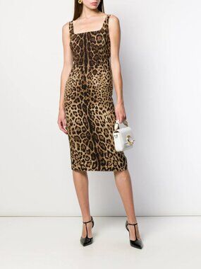 New! 2025 Runway Dolce & Gabbana silk leopard-print midi dress Size IT 42 U.S. 6